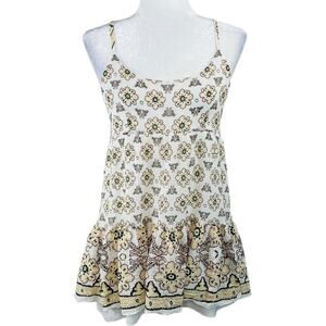 A.L.C. White Floral Print Sleeveless Tiered Scoop Neck Cami Tank Blouse XS/Small